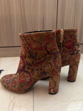 Womens Red & Brown Patterned Ankle Boots